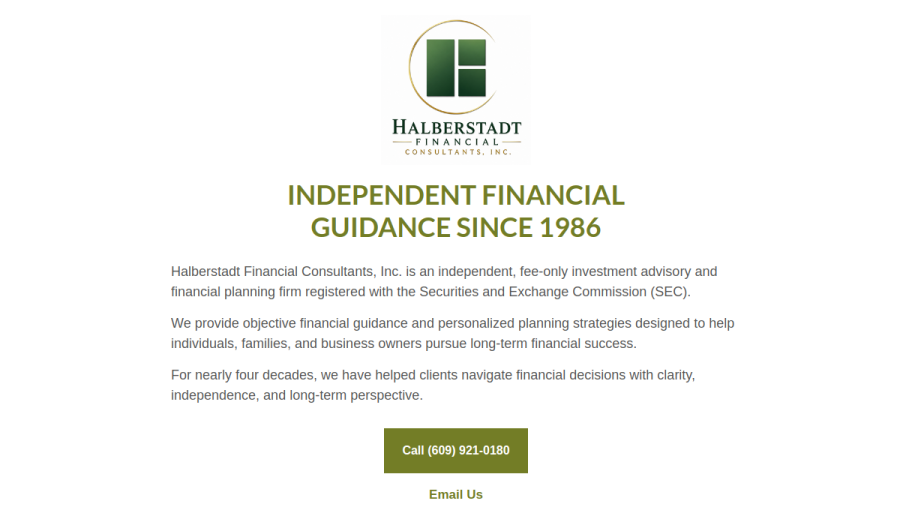 Screenshot of the Halberstadt Financial Consultants INC website
