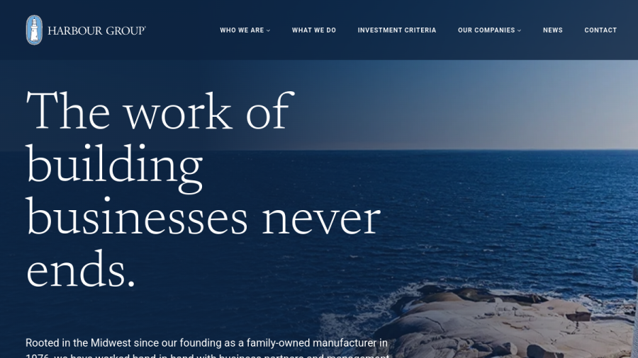 Screenshot of the Harbour Group Industries, INC. website