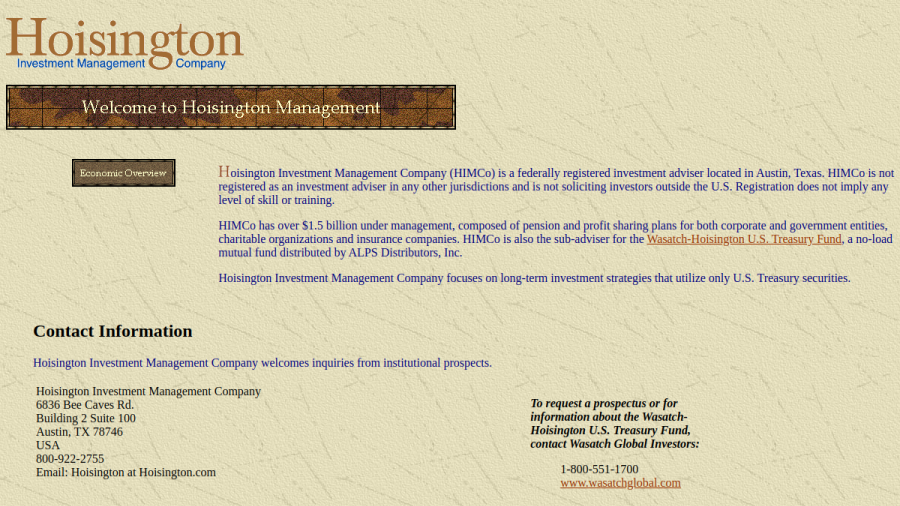 Screenshot of the Hoisington Investment Management Co website