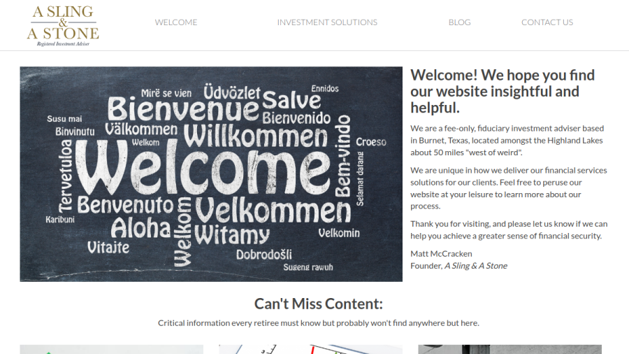 Screenshot of the A Sling & A Stone, Incorporated website