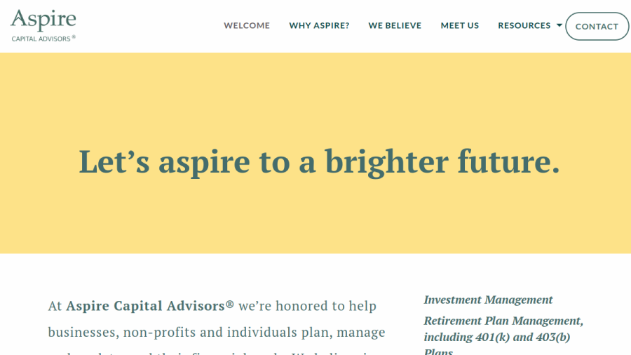 Screenshot of the Aspire Capital Advisors LLC website