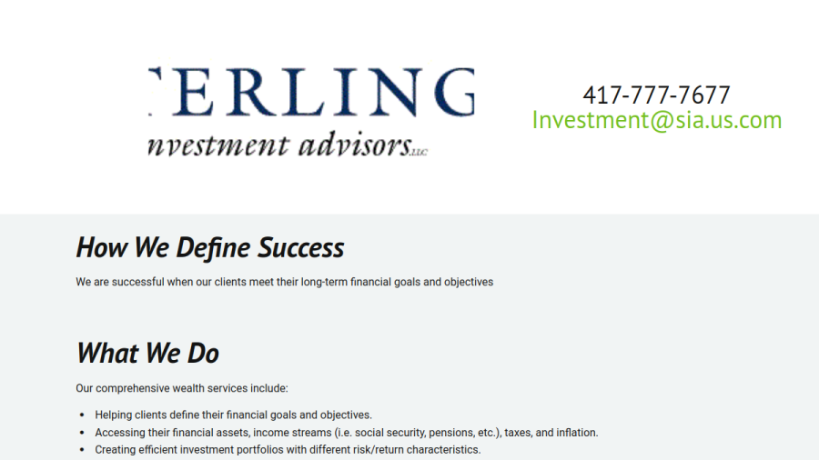 Screenshot of the Sterling Investment Advisors,LLC website
