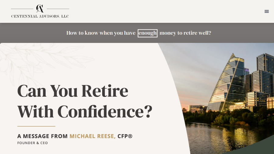 Screenshot of the Centennial Advisors, LLC website