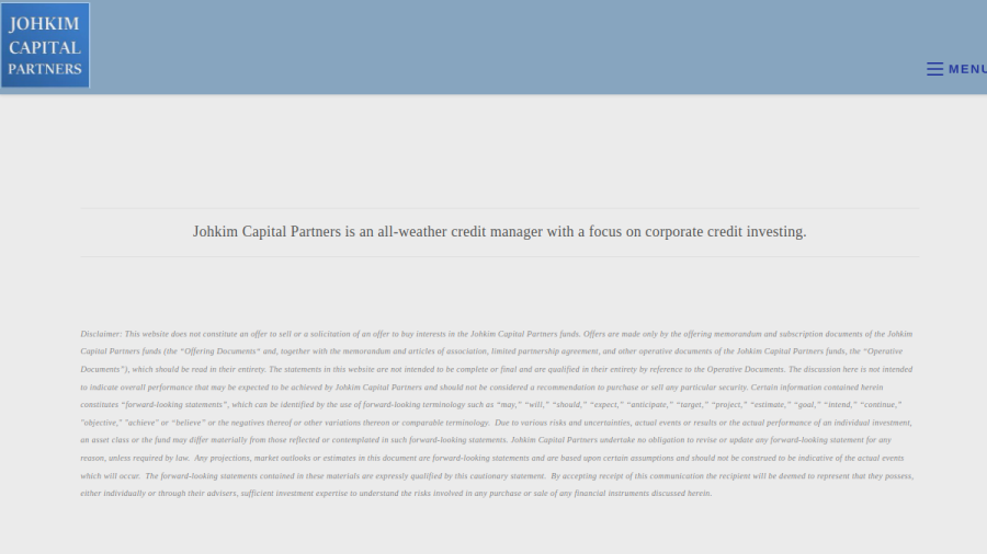 Screenshot of the Johkim Capital Partners Management LLC website