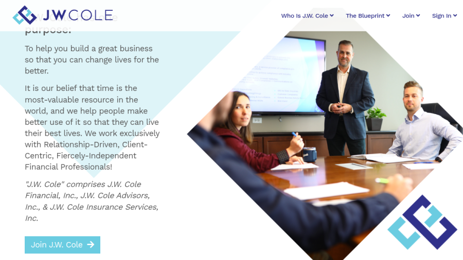 Screenshot of the J. W. Cole Advisors, INC. website