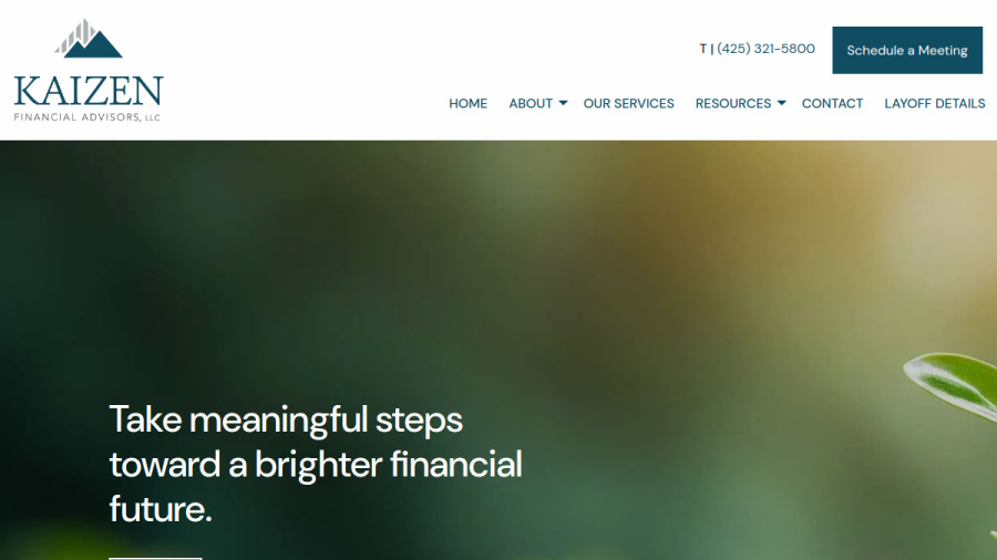Screenshot of the Kaizen Financial Advisors, LLC website