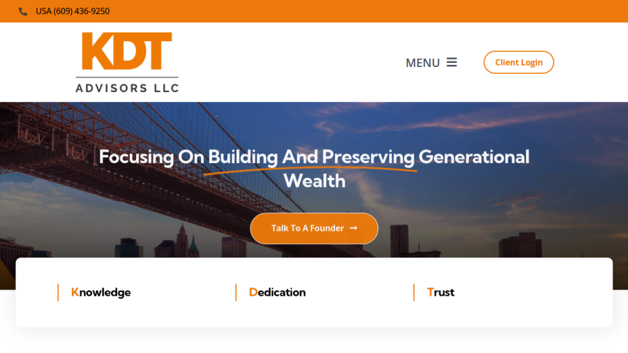 Screenshot of the Kdt Advisors, LLC website