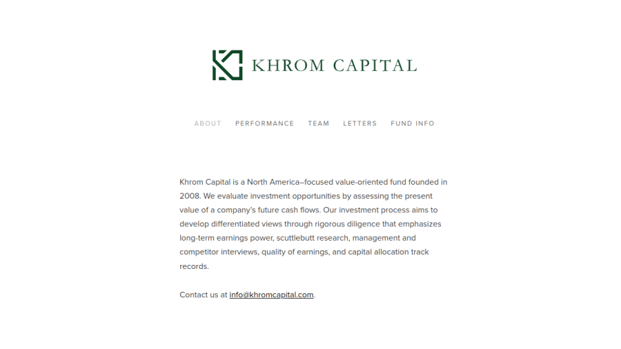 Screenshot of the Khrom Capital Management website