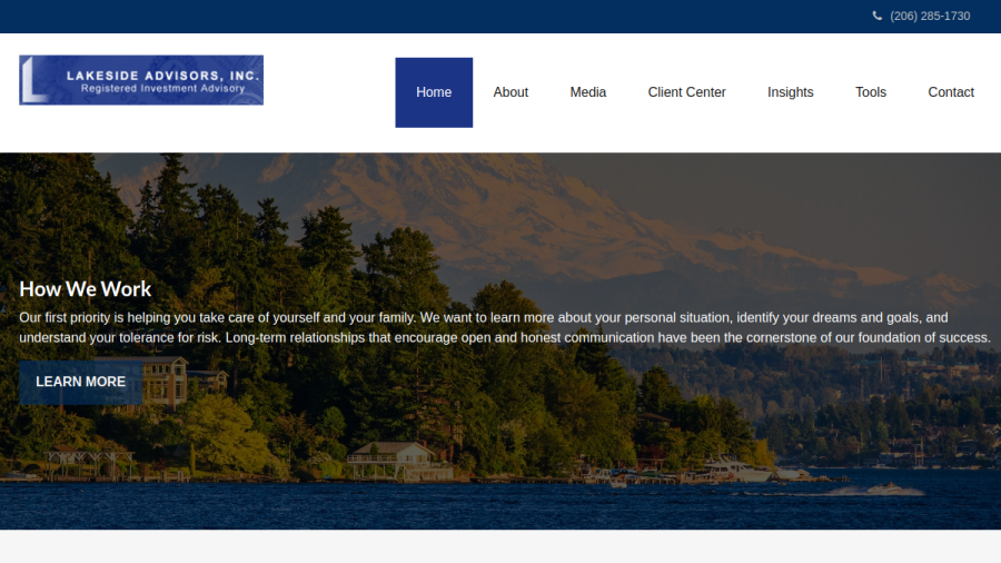 Screenshot of the Lakeside Advisors INC website
