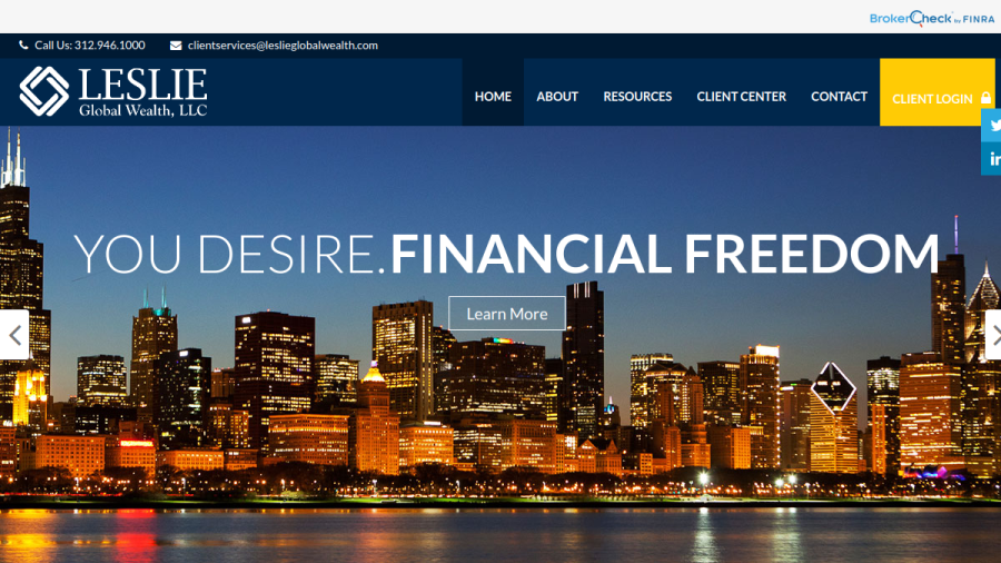 Screenshot of the Leslie Global Wealth, LLC website