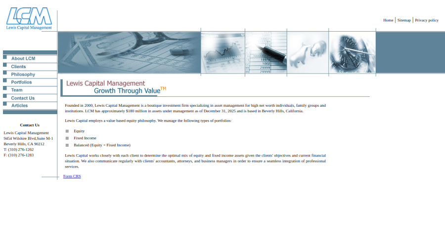 Screenshot of the Lewis Capital Management website