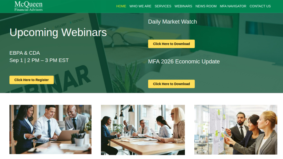 Screenshot of the Mcqueen Financial Advisors II, INC. website