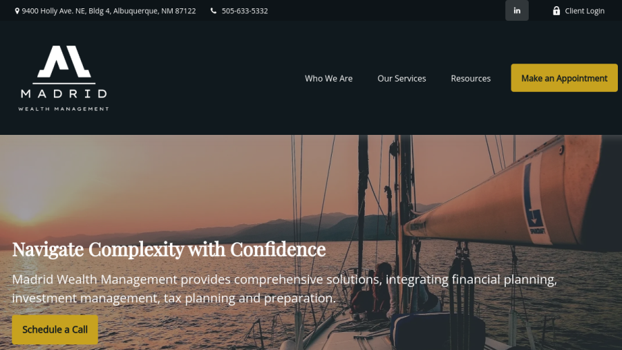 Screenshot of the Madrid Wealth Management website