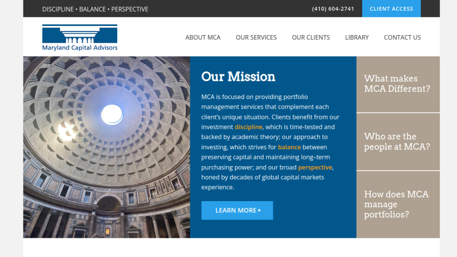 Screenshot of the Maryland Capital Advisors, INC. website