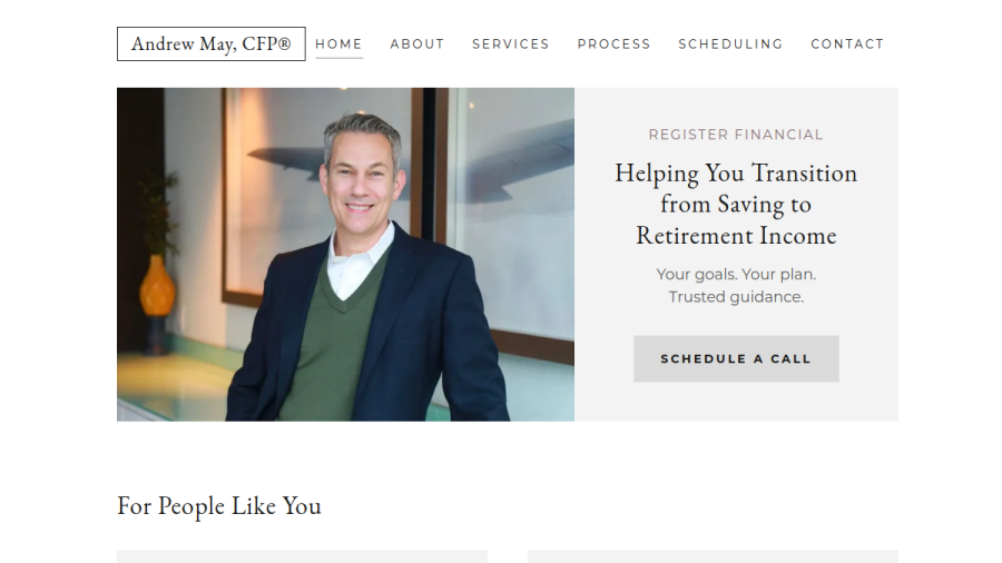 Screenshot of the Register Financial Advisors, LLC website