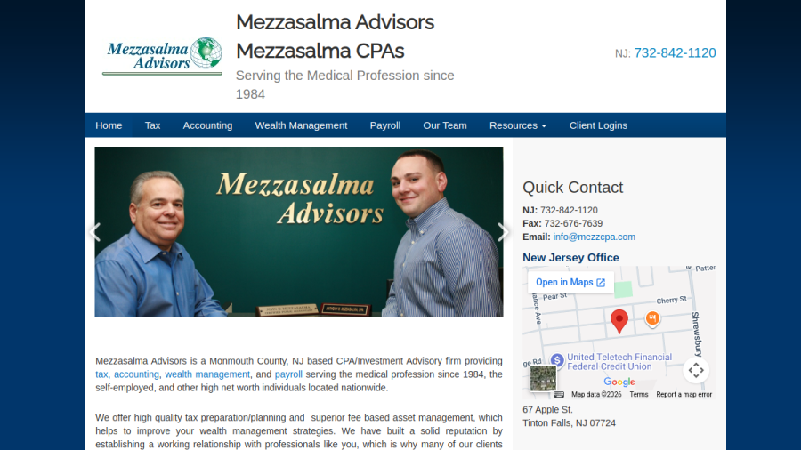 Screenshot of the Mezzasalma Advisors website