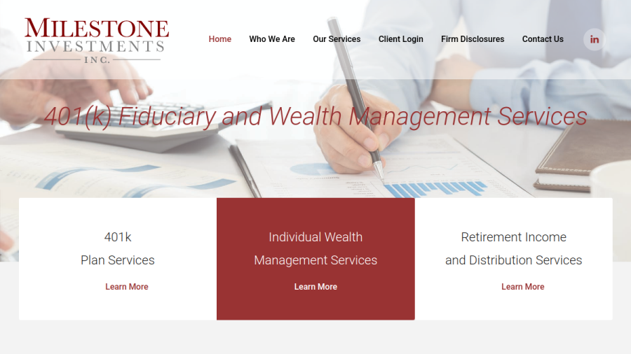 Screenshot of the Milestone Investments, INC. website