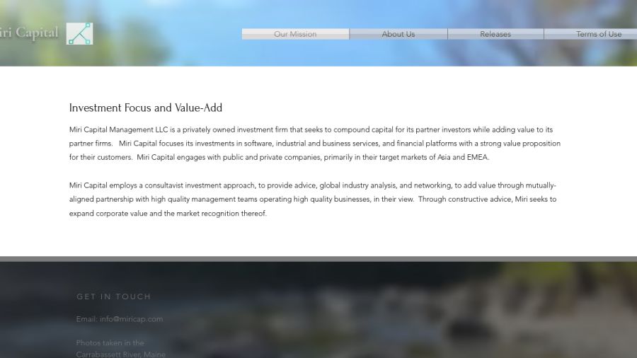 Screenshot of the Miri Capital Management LLC website