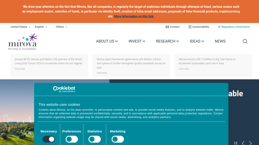 Screenshot of the Mirova US website
