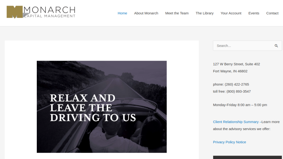 Screenshot of the Monarch Capital Management INC website