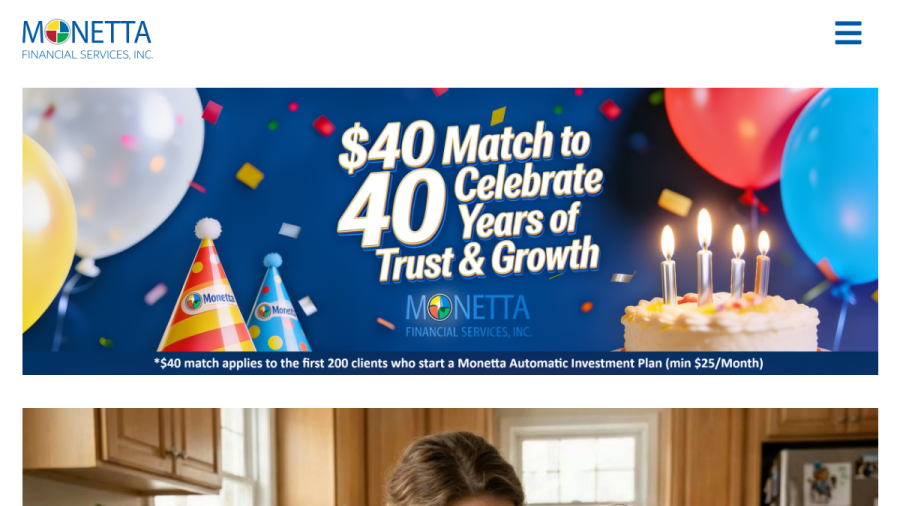 Screenshot of the Monetta Financial Services INC website