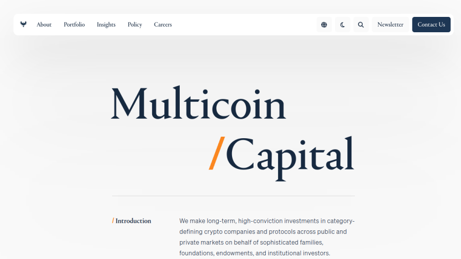 Screenshot of the Multicoin Capital Management, LLC website