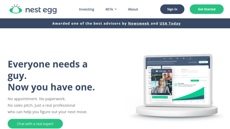 Screenshot of the Nest Egg website