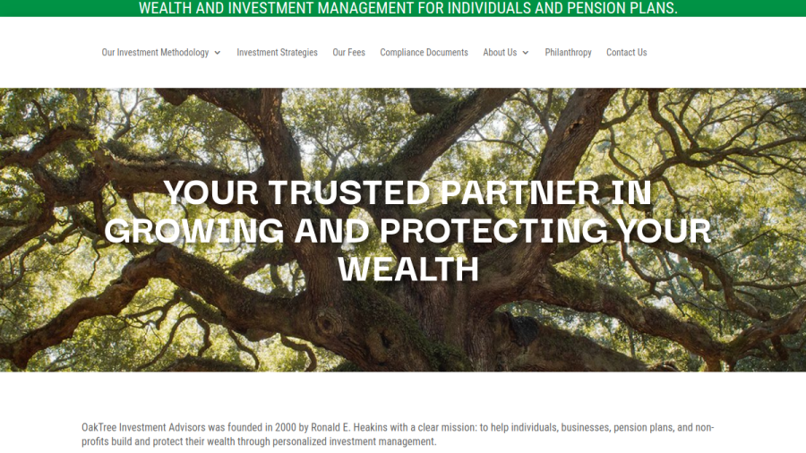 Screenshot of the Oak Tree Investment Advisors website