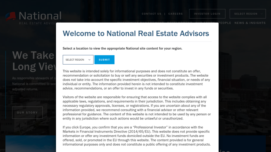 Screenshot of the National Real Estate Advisors website