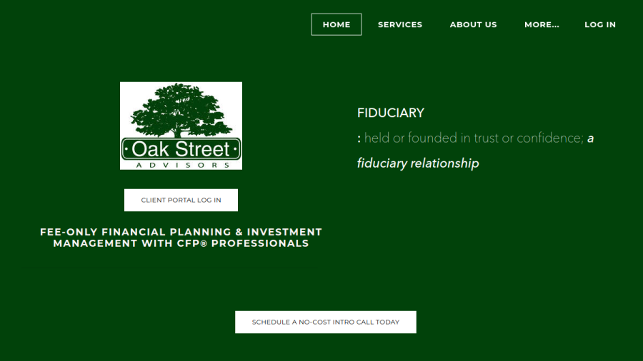 Screenshot of the Oak Street Advisors website
