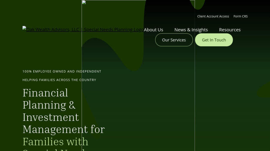 Screenshot of the Oak Wealth Advisors LLC website