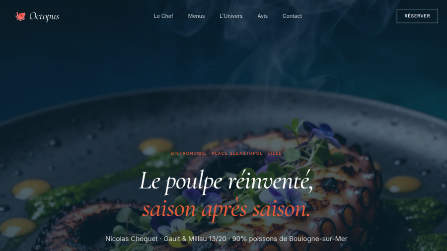 Site web créé pour Octopus Sea Bistro