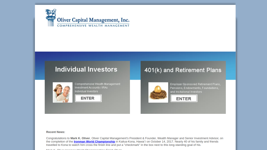 Screenshot of the Oliver Capital Management website
