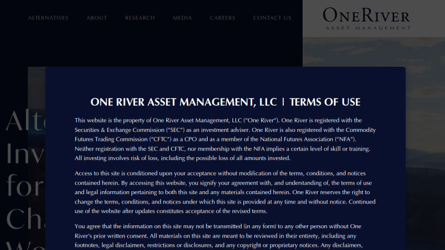 Screenshot of the One River Asset Management, LLC website