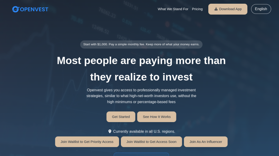 Screenshot of the Openvest website