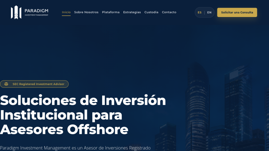 Screenshot of the Paradigm Investment Management website