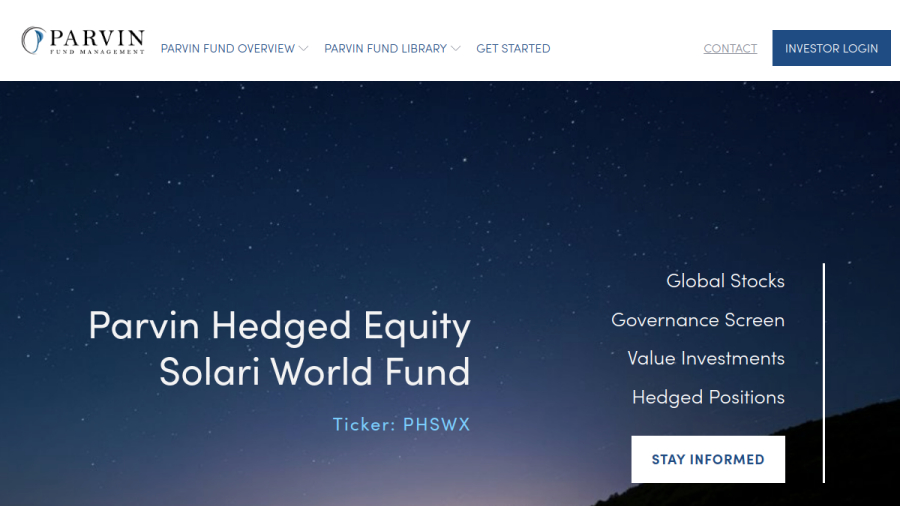 Screenshot of the Parvin Fund Management website