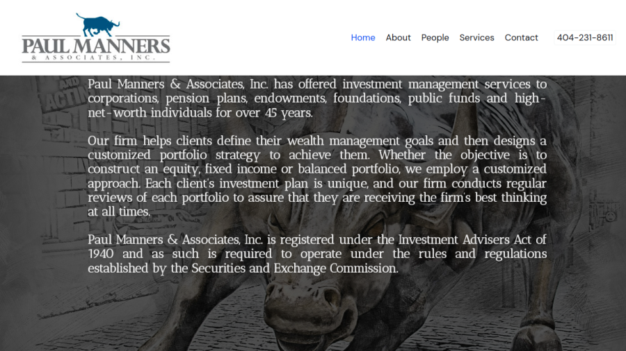 Screenshot of the Paul Manners & Associates, INC. website