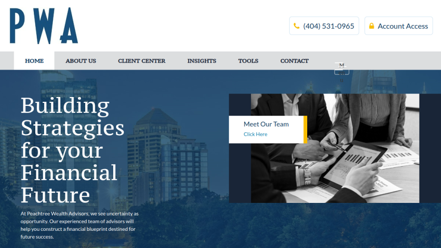 Screenshot of the Peachtree Wealth Advisors, INC website