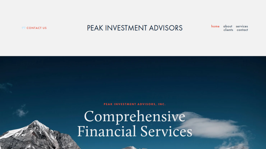 Screenshot of the Peak Investment Advisors, INC. website