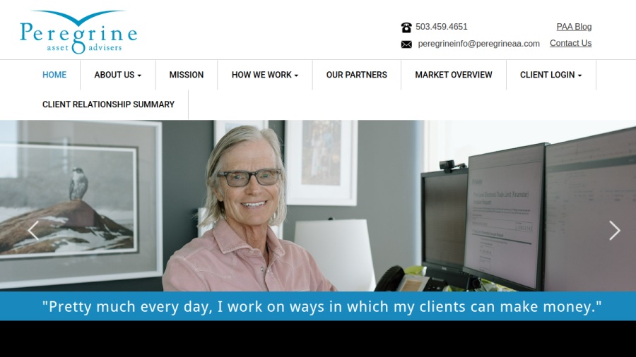 Screenshot of the Peregrine Asset Advisers, INC. website