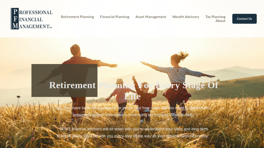 Screenshot of the Professional Financial Management, INC. website