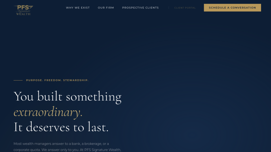 Screenshot of the Pfs Signature Wealth website