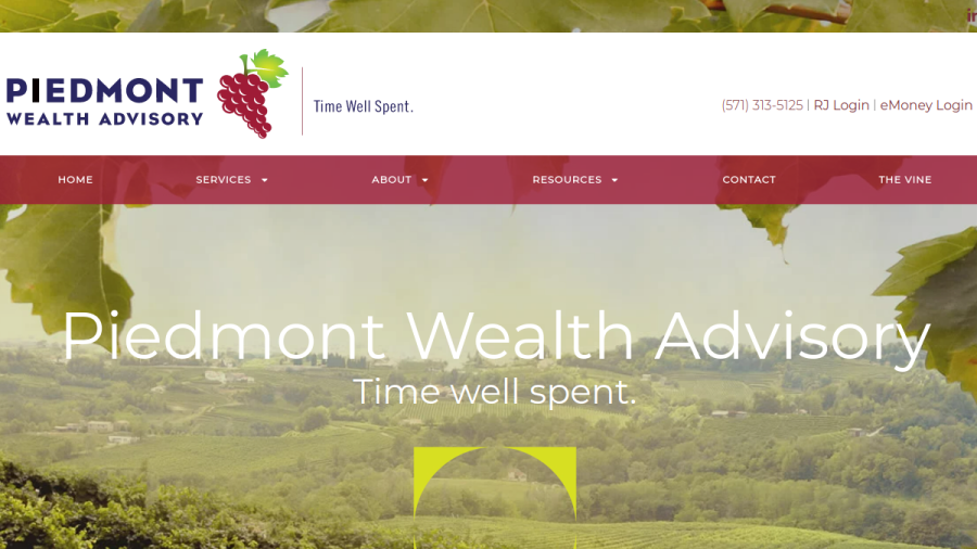 Screenshot of the Piedmont Wealth Advisory website