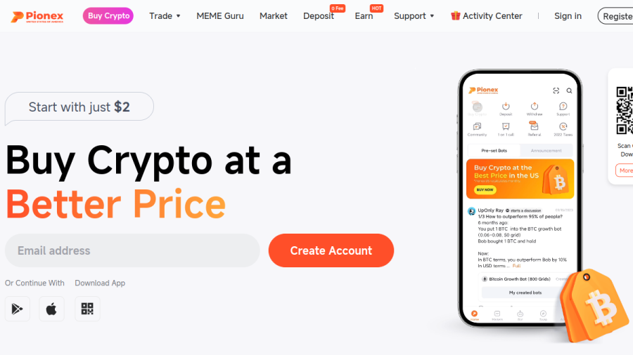 Screenshot of the Pionex Investments INC. website