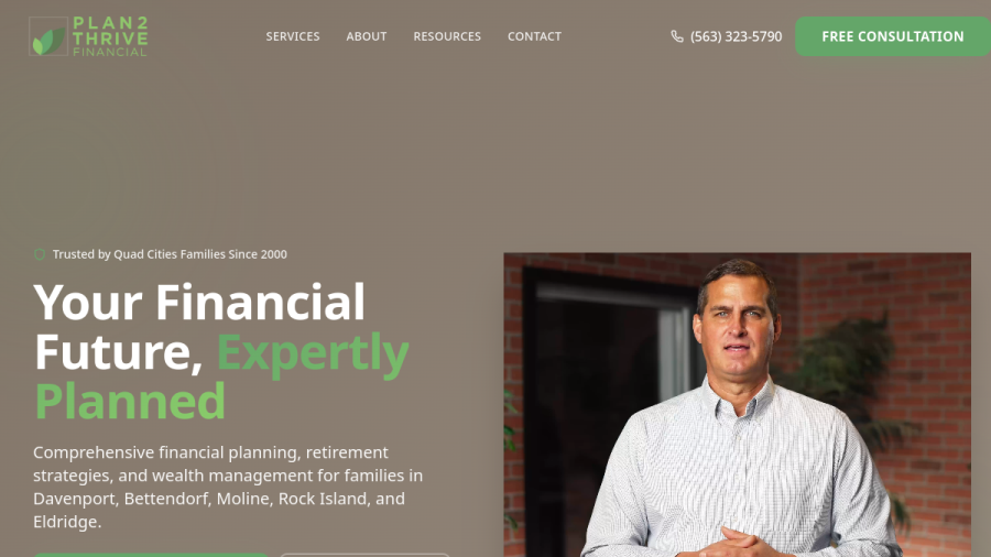 Screenshot of the Plan2thrive Financial website