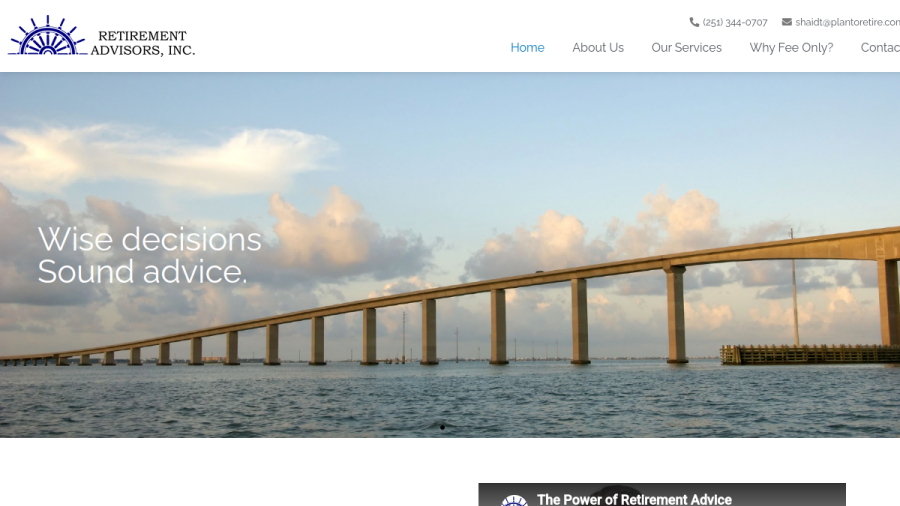 Screenshot of the Retirement Advisors, INC. website