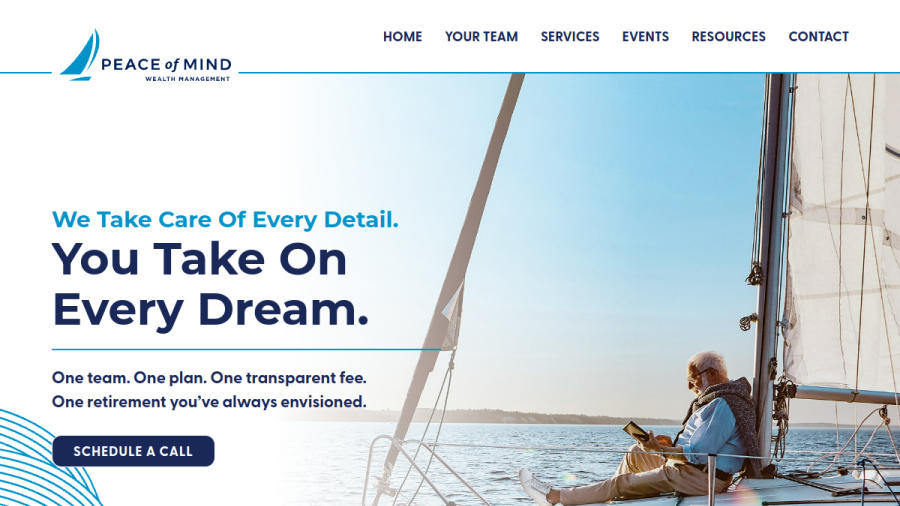 Screenshot of the Peace Of Mind Wealth Management website