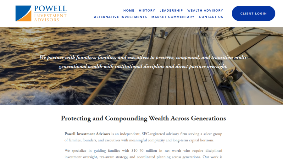 Screenshot of the Powell Investment Advisors, LLC website