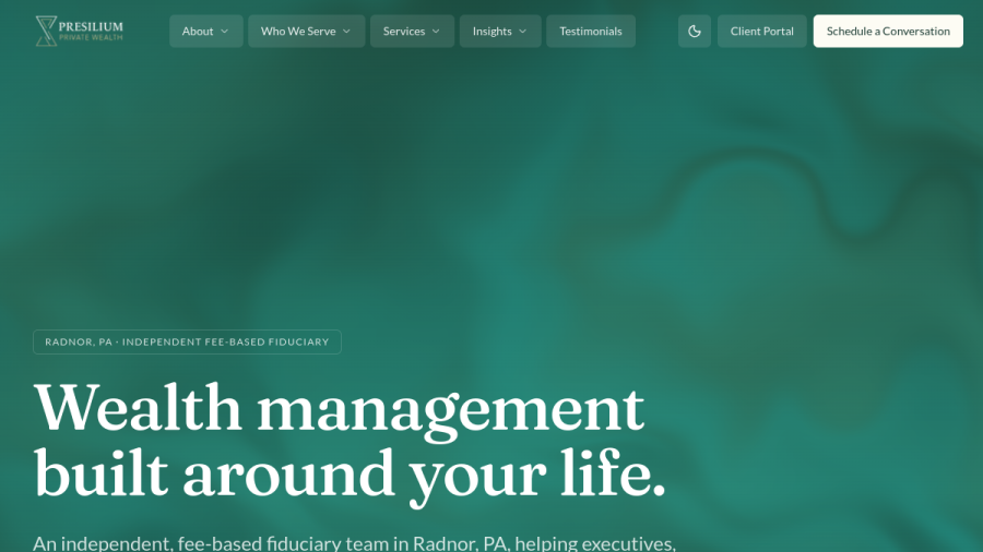 Screenshot of the Presilium Private Wealth, LLC website